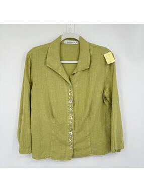 Women's Cut Loose Spring Green Linen Button Front Top XS Extra Small